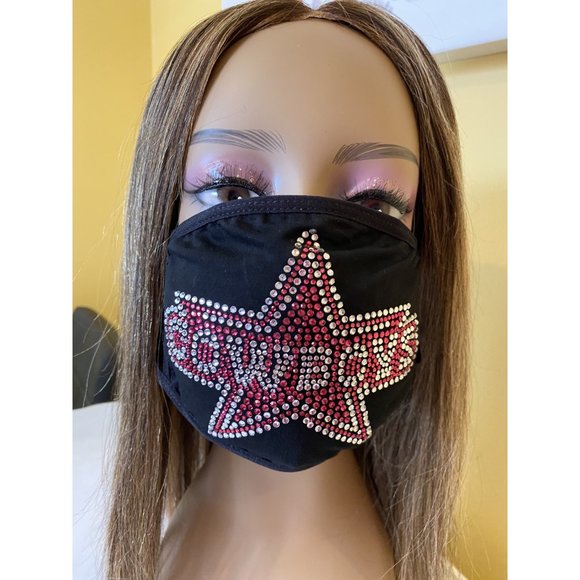 Dallas COWBOYS Pink Bling Rhinestone Face Mask - Picture 10 of 11